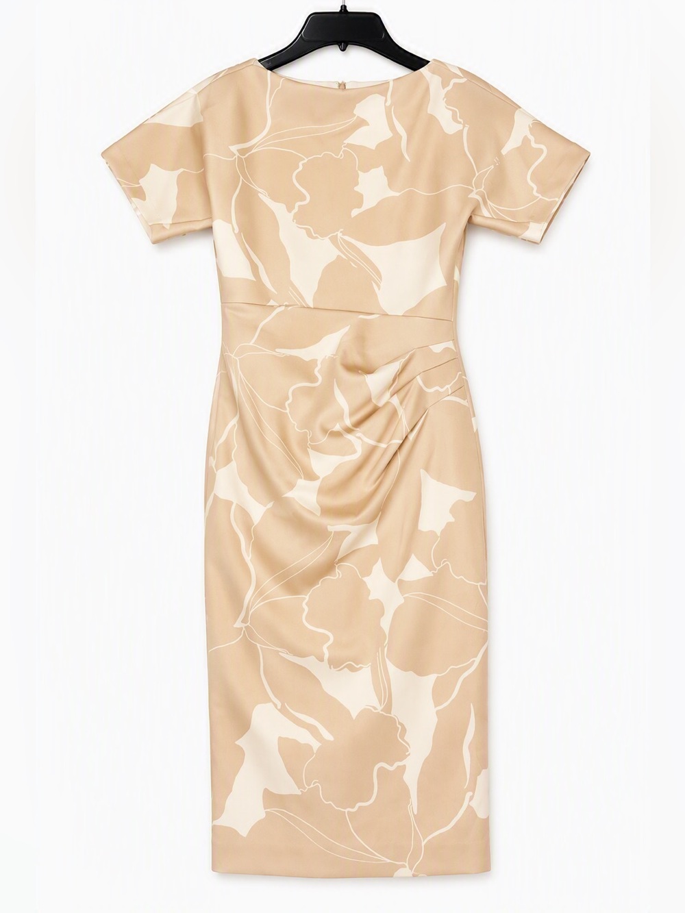 NWT Beige Ivory Floral Print Ruched Sheath Midi Dress Size 4